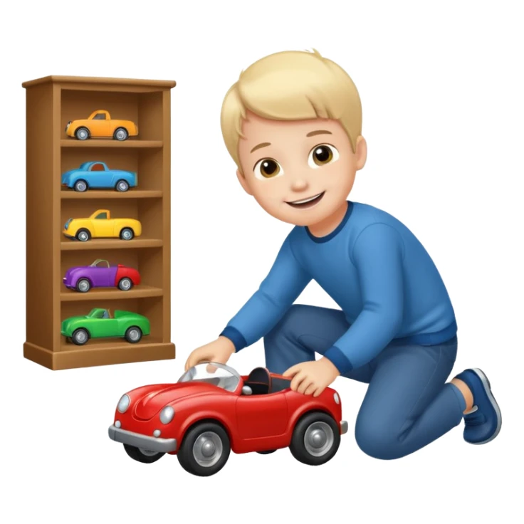 Little boy playing with toy car on the floor sticker