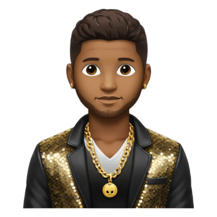 Usher with dark brown hair, black sequin jacket, shirtless with necklace  sticker