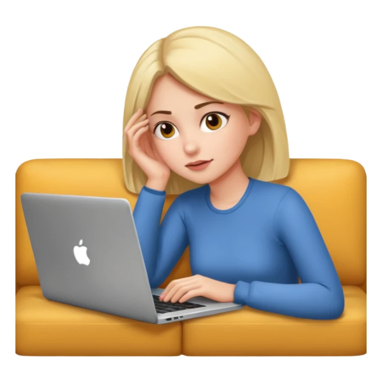 A girl is lying on the couch with a laptop, working sticker