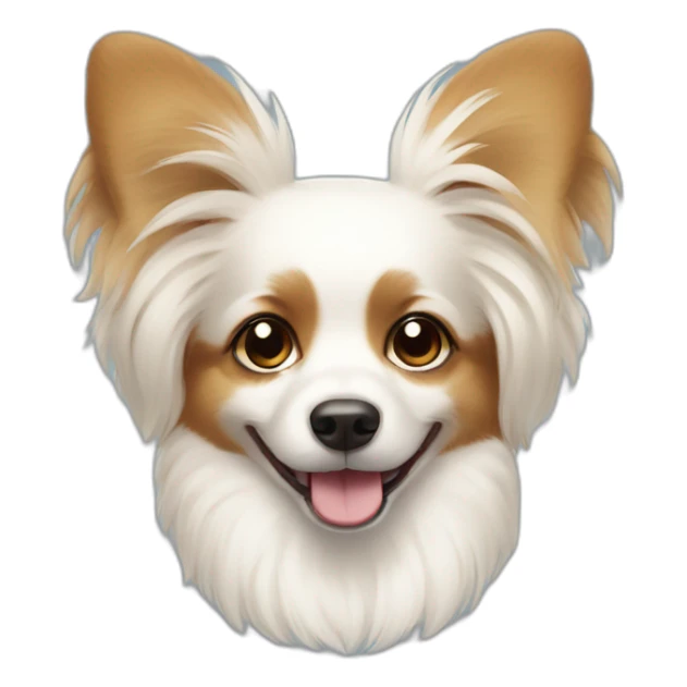 papillon dog white short hair with light brown ears smiling wearing a daisy charm collar sticker