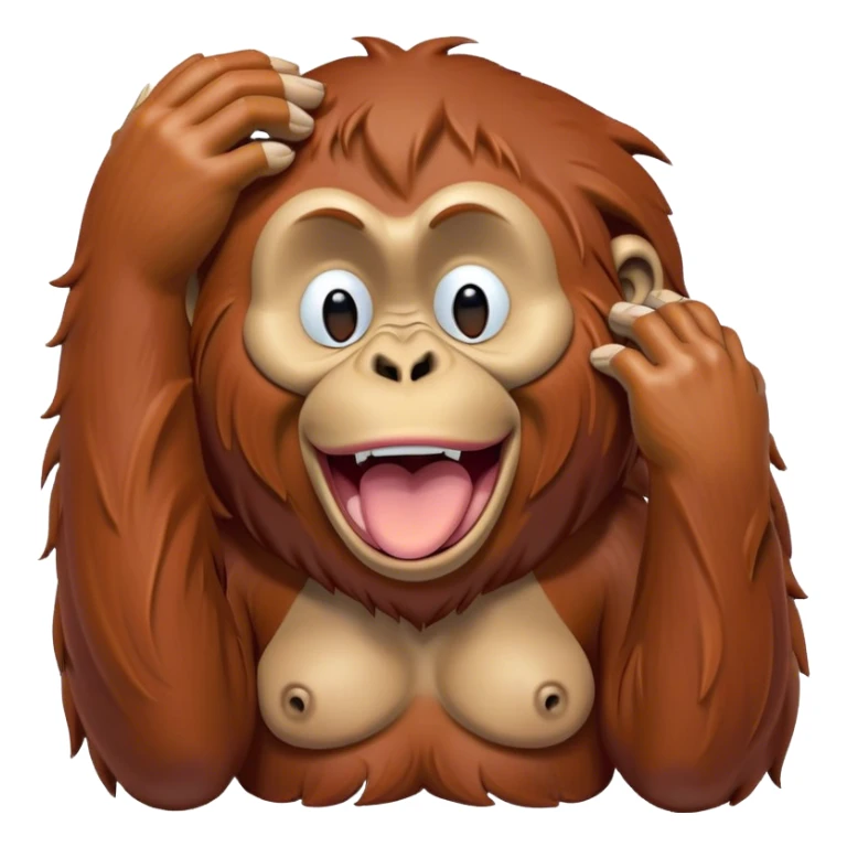 Cinematic Cute Yawning Orangutan Portrait Emoji, Head tilted slightly with a dramatic, wide-open yawn, showcasing a richly textured face with half-closed, sleepy eyes and a relaxed, open expression, Simplified yet irresistibly adorable features, highly detailed, glowing with a soft, cozy jungle glow, high shine, relaxed yet expressive, stylized with a dash of whimsical charm, soft glowing outline, capturing the essence of a drowsy yet affectionate guardian that appears ready to stretch out for a nap! sticker