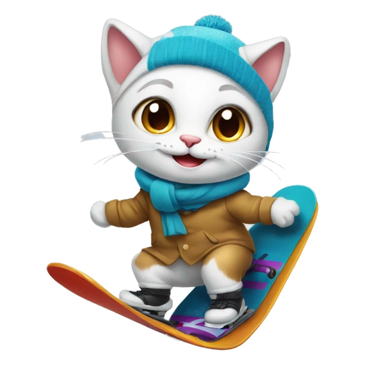 Happy cat on a snowboard wearing a suit sticker