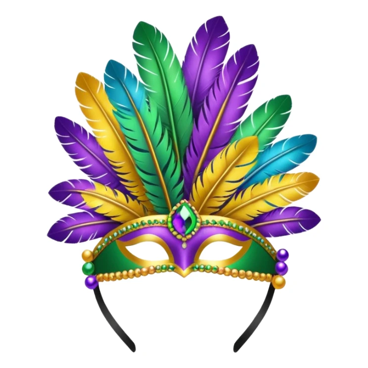 headband decorated with Mardi Gras feathers and beads sticker
