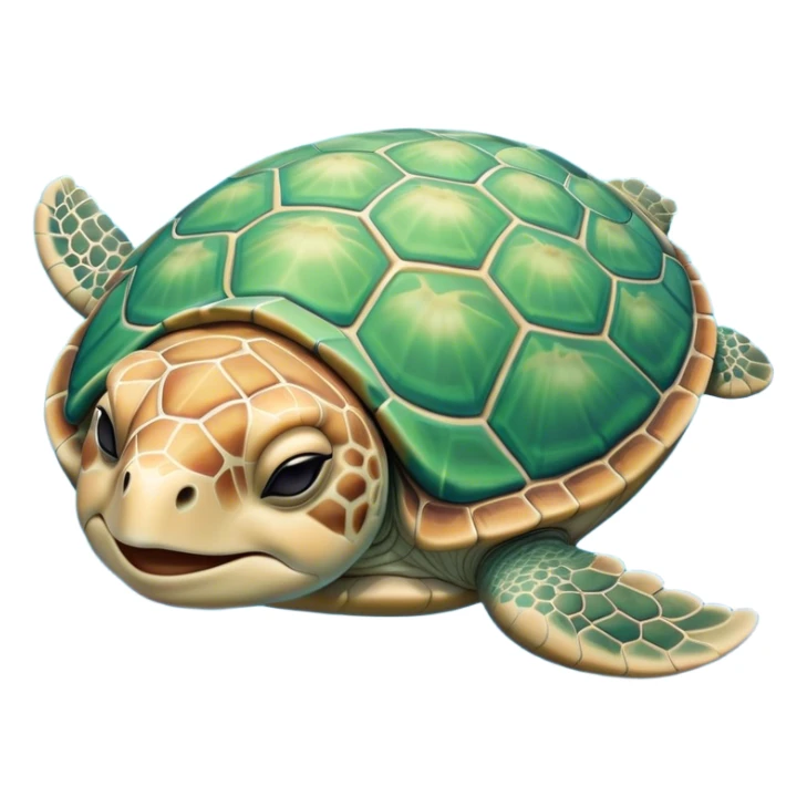 Meme-Worthy Cute Sleeping Sea Turtle Portrait Emoji, Head resting peacefully with a contented smile, showcasing a stately, patterned shell and a smooth, ancient body with eyes gently closed in serene slumber, Simplified yet adorably endearing features, highly detailed, glowing with a soft, drowsy oceanic light, high shine, relaxed and utterly lovable, stylized with an air of playful laziness, soft glowing outline, capturing the essence of a sleeping sea turtle that feels destined to become the next viral icon of adorable rest! sticker