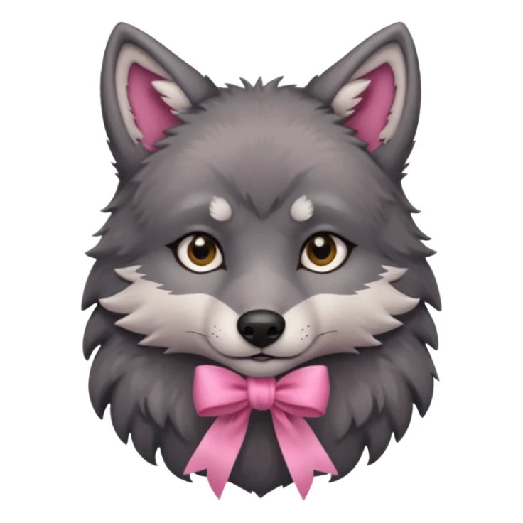 sad cute dark grey wolf with a pink ribbon sticker