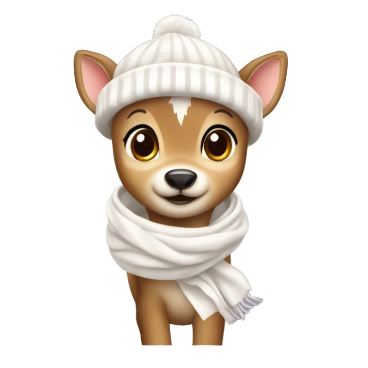 fawn wearing a white scarf and a white toque  sticker