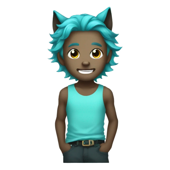 chibi cyan hair boy with wolf ears happy sticker
