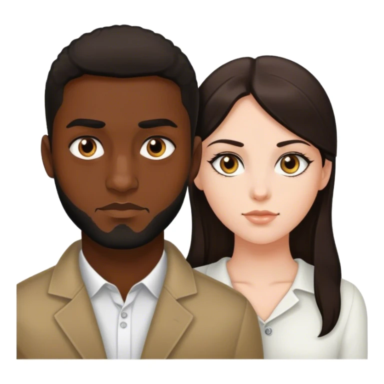 Black bold guy with black eyes and white brunette girl with hazel eyes sticker