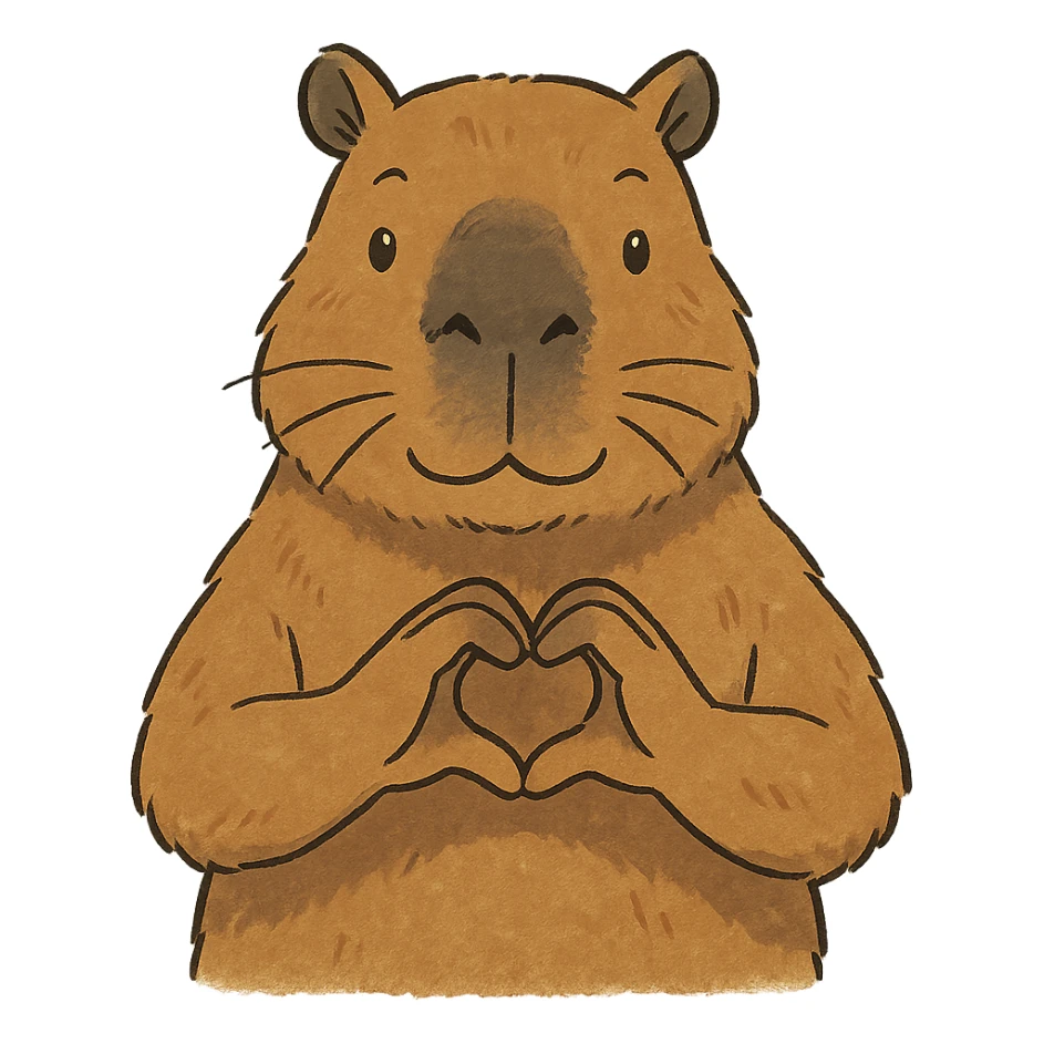 ghibli style capybara making a heart with his hands sticker