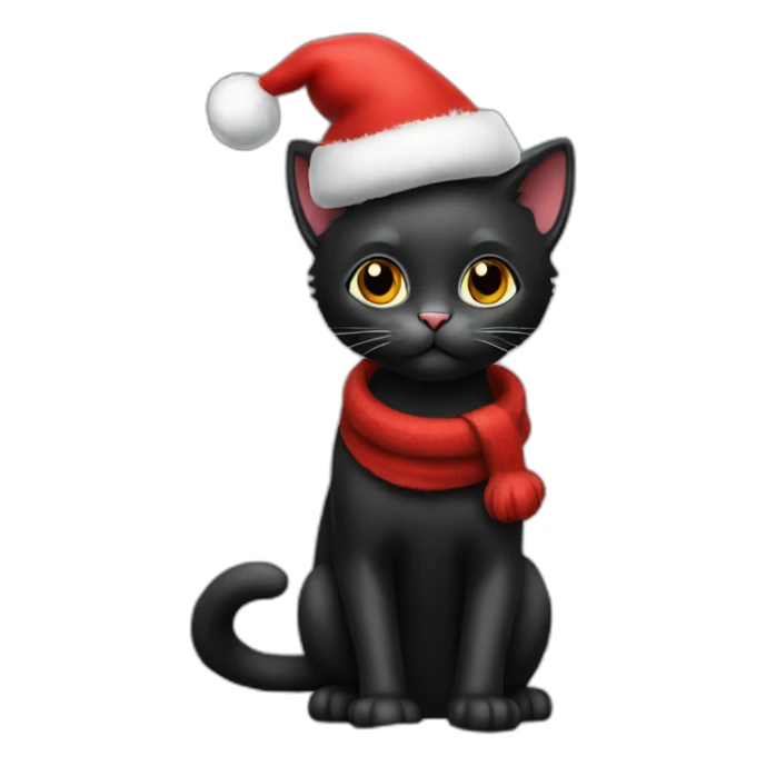 christmas black kitty in red hat full body sticker