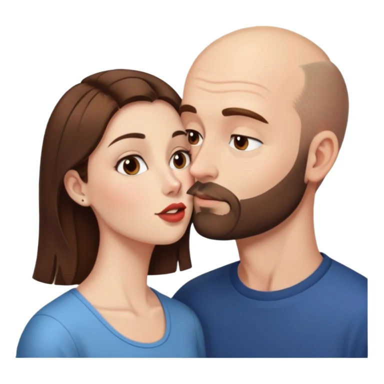 A balding man with brown hair and a short beard, kissing a much shorter thin brunette woman sticker