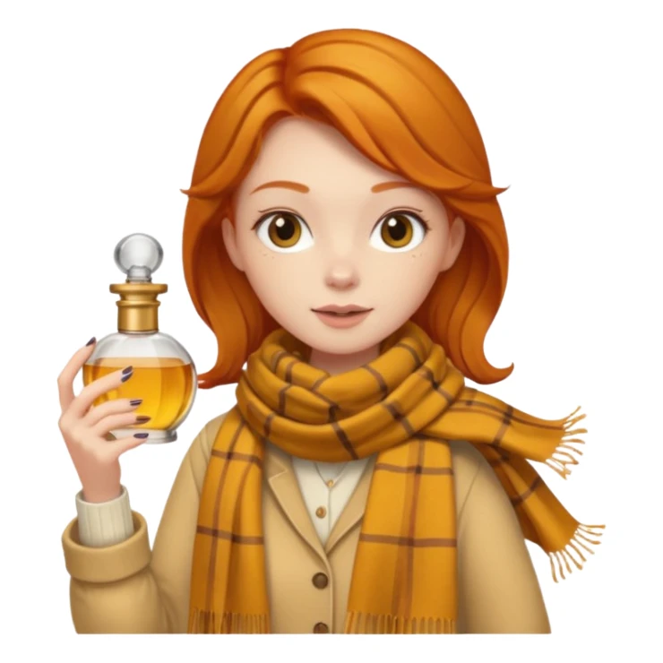 Ginger girl , cute, perfume in her hand, in autumn  sticker