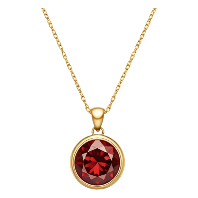 polished round red garnet pendant on a delicate gold chain, glowing with warmth and magic sticker