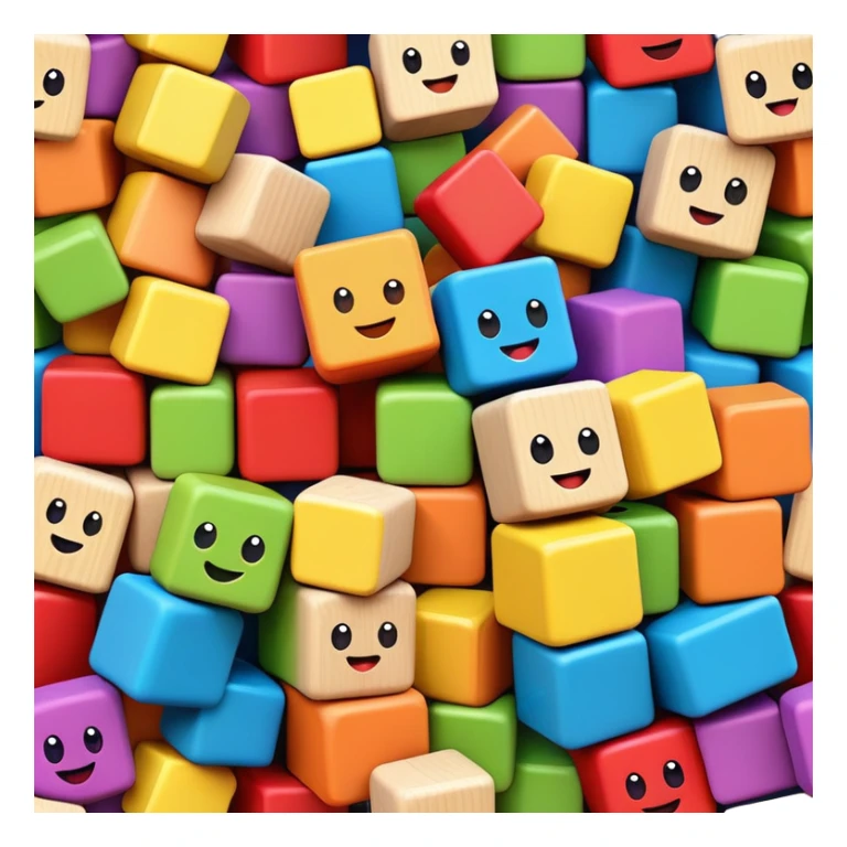 A stack of colorful toy blocks, each with adorable faces and expressions sticker