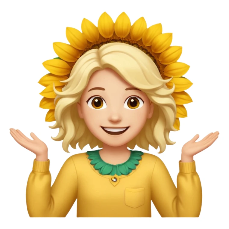 Big smile with open arms and sunflower petals as hair sticker