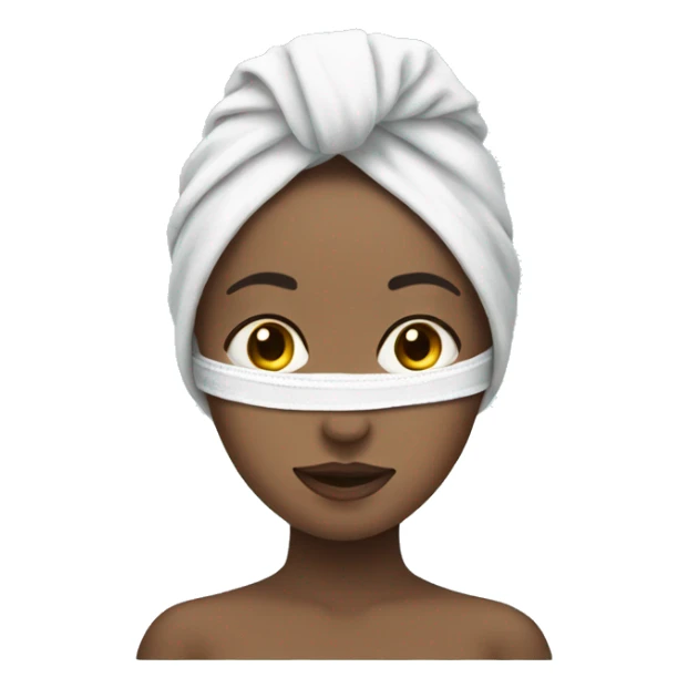 girl with towel on her head and a face mask sticker