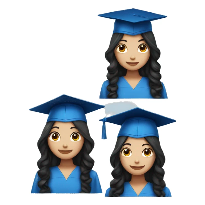 asian girl wearing blue graduation cap with long curly black hair sticker