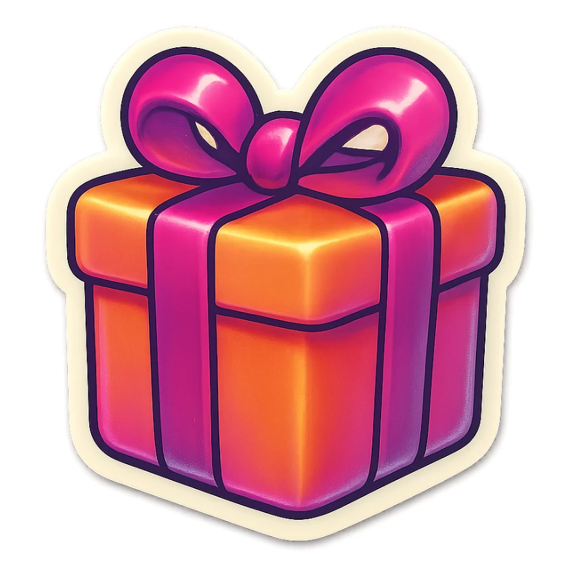 single gift box symbol, cartoon style sticker, simple and clear, no text sticker
