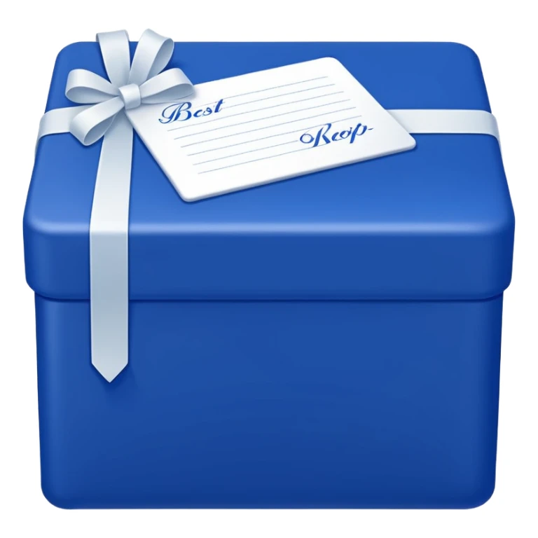 Emoji-style square royal blue box with elegant white cursive writing that says Best Kept across the front. No bow on top. No ribbon wrapping. No gift box design. Clean, minimal, and flat like a branded product box emoji. Keep it front-facing, simple, and legible like a logo or packaging emoji.  sticker
