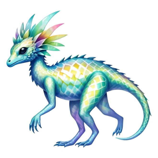 a translucent iridescent ethereal tropical edgy vernid-fionbri-creature with splash patterns full body sticker