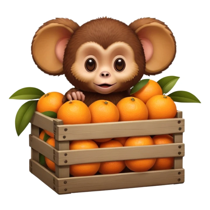 Cheburashka with big ears in a crate of oranges sticker