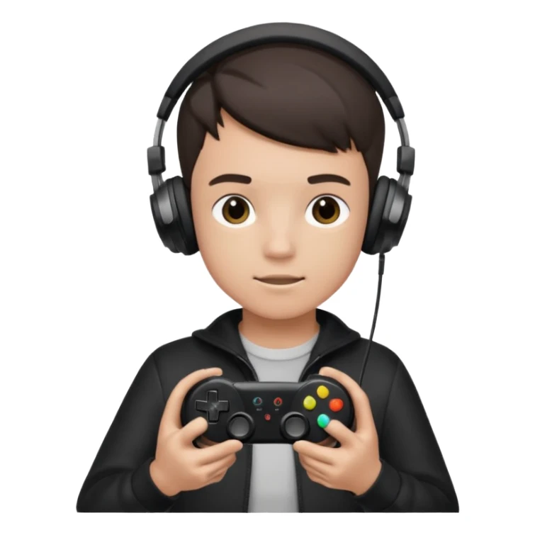 boy with headphones holding all black game controller sticker