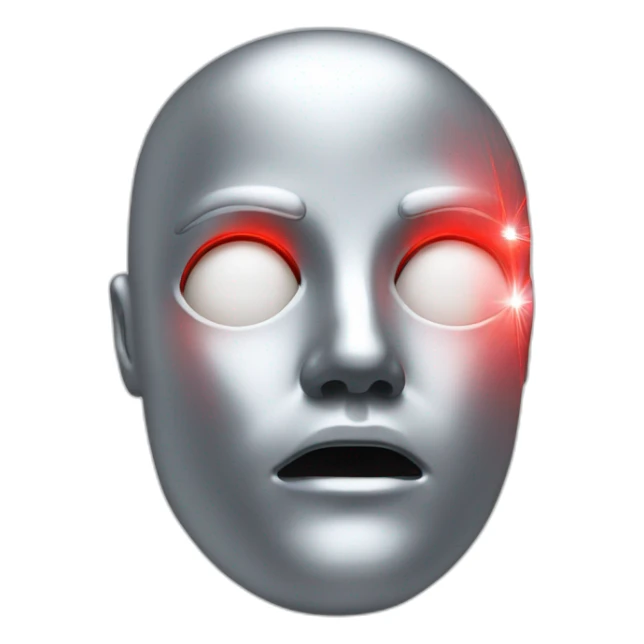 A silver human head with red laser beam streaking out of eyes  sticker