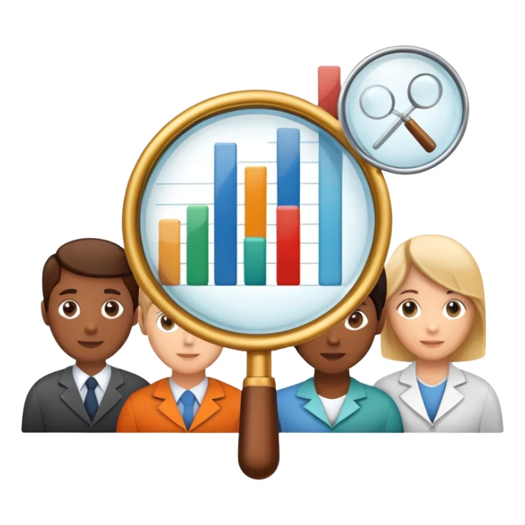 An icon featuring a group of diverse people, interconnected by lines, symbolizing sociology. The design includes a magnifying glass and a bar chart, representing the study of societies and social structures. Transparent background highlights the analysis of human behavior and social dynamics. sticker