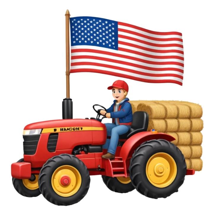Fall hay bale trailer rides with USA flag on tractor sticker