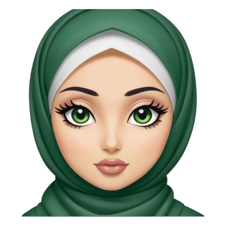 pretty bratz baddie, full cover niqapi hijabi, black eyeliner, medium white skin, dark green  eyes sticker