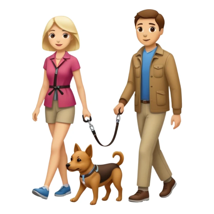 woman taking a man for a walk as if he were a dog sticker