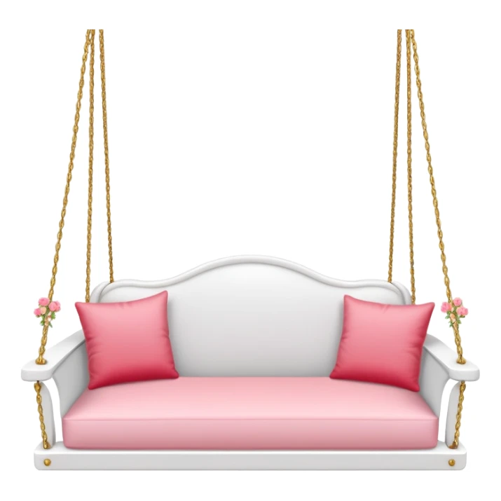 Romantic white wooden pastel-red-pink cushions couch-swing with tiny gold flowers around sticker