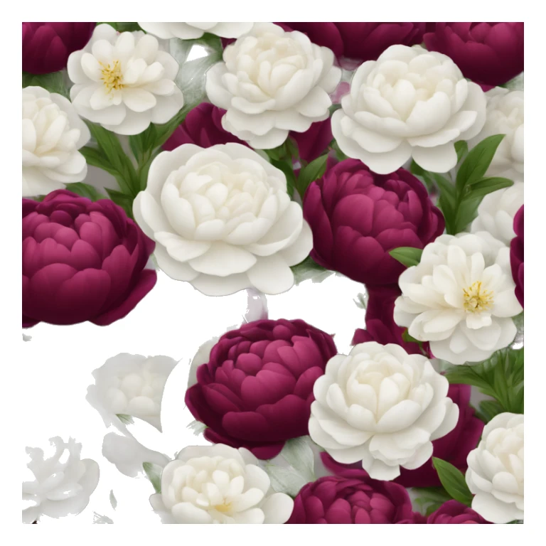 Ramo de flores peonias de color burdeos y blancas  sticker