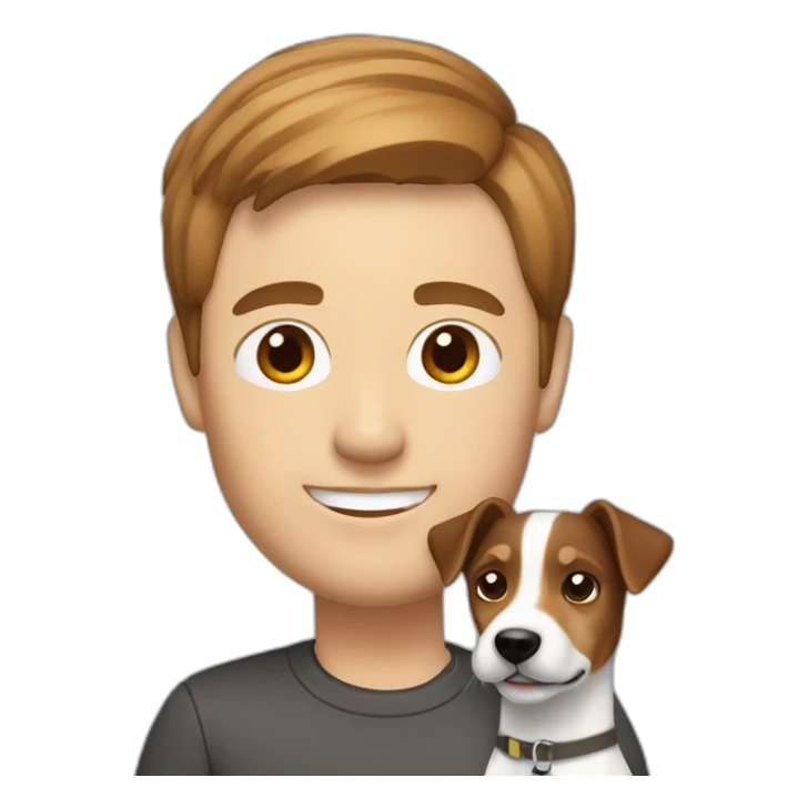 Man with modern brown cut hair with jack russell terrier dog sticker