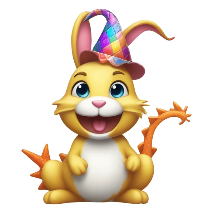 Cute bunny partying with a water dragon  sticker