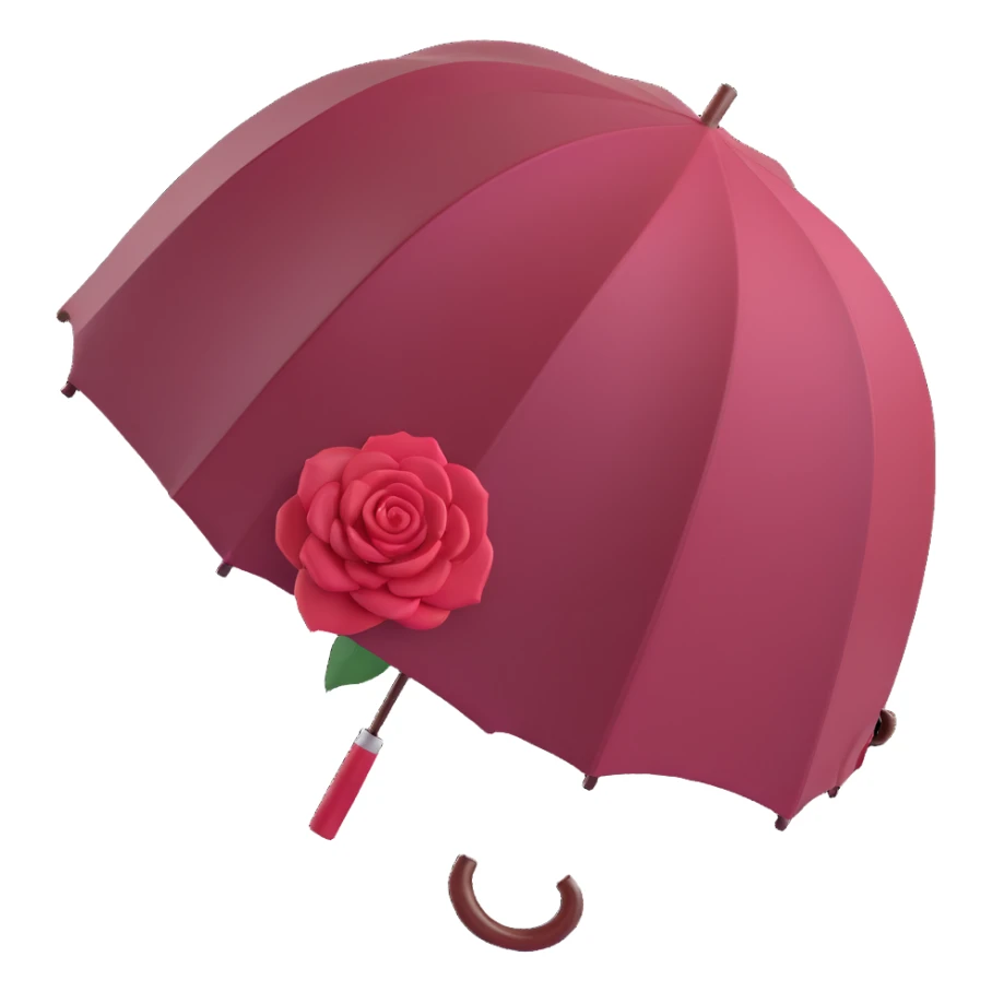 burgundy umbrella shaped like a rose in 3D emoji style sticker