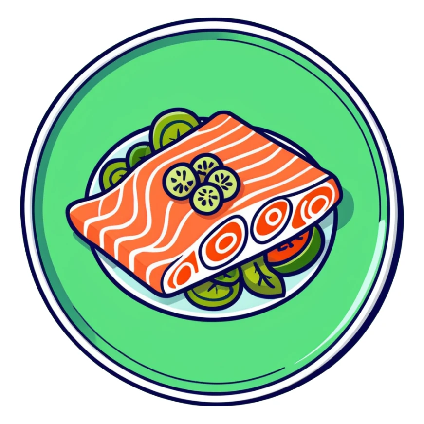salmon salad served on a flat plate sticker