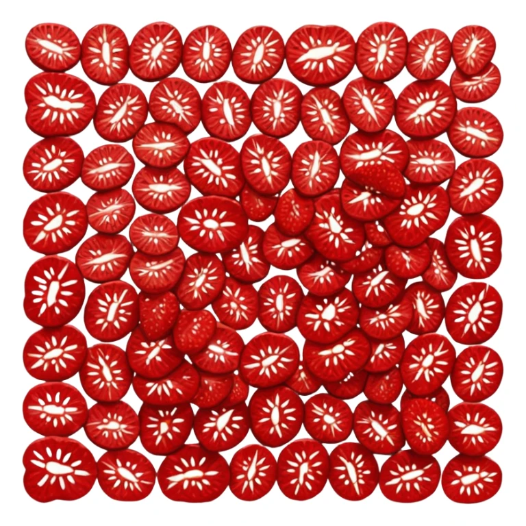 realistic dried strawberry, two or three slices, deep red, curled edges, seeds, inner pattern, leathery wrinkled texture, matte, small thin irregular shapes, no bowl packaging or faces, clean 3D, soft lighting, transparent background, emoji scale sticker