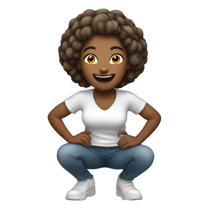 white happy woman is squatting front view sticker