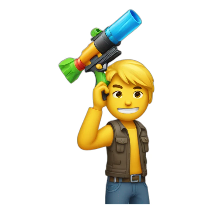 A man holds a water gun to his head sticker