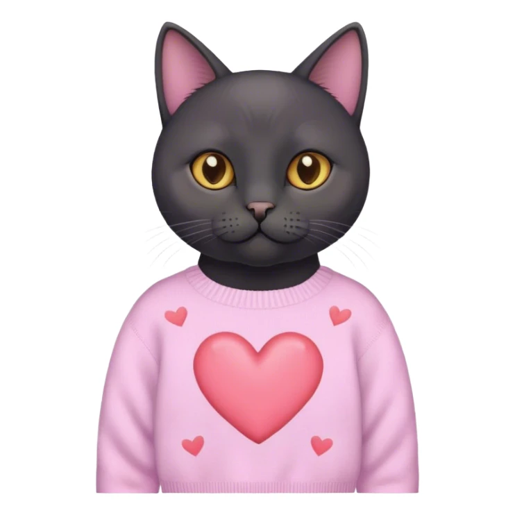 cute black british cat sitting 
 in a cute pastel sweater with hearts sticker