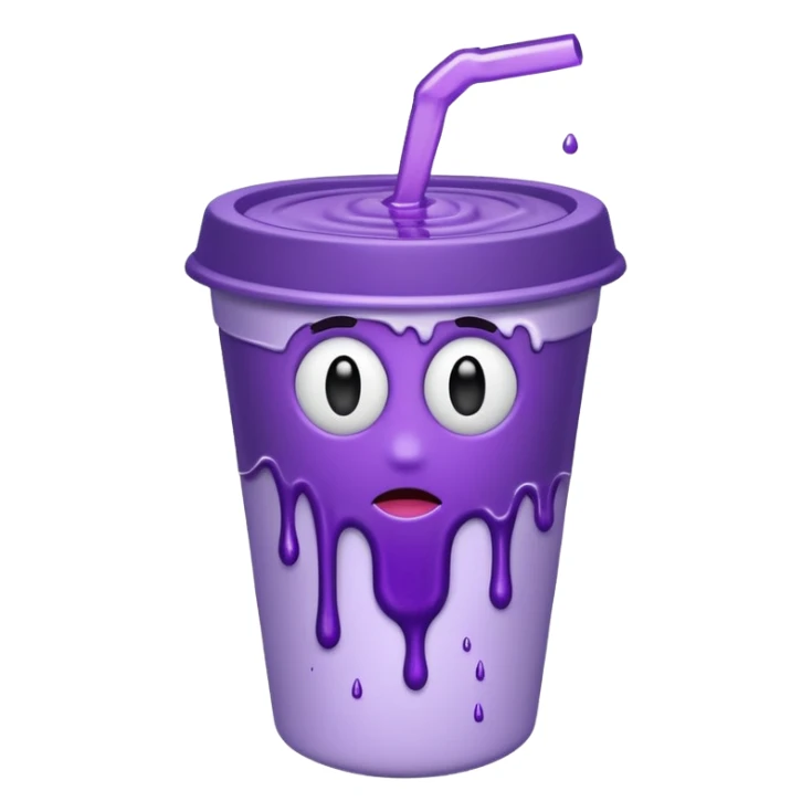 sytrofoam cup with a thick purple liquid dripping sticker