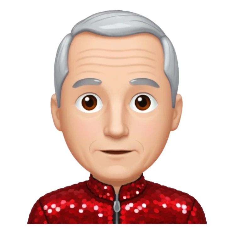 Johann Konrad Dippel with gray hair, red sequin outfit sticker