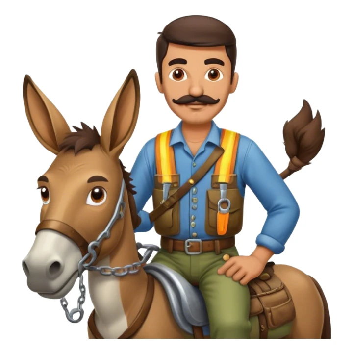 Kurdish man with big mustache riding on a donkey wearing mechanic clothes  sticker