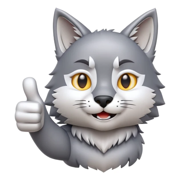 3D-style gray wolf or cat-like character emoji, ok expression with small thumbs up, clean and glossy, inspired by TenSquared logo sticker