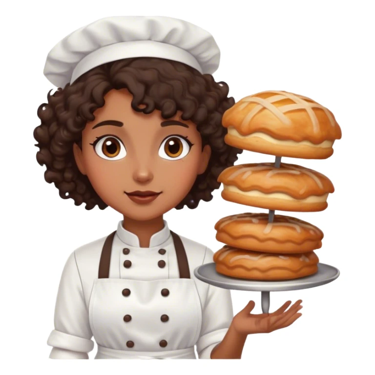 Brown girl, pastry chef with dark curly brown hair sticker