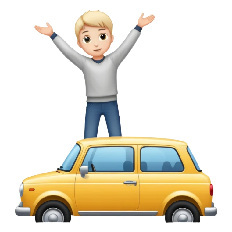 boy standing on top of a car sticker
