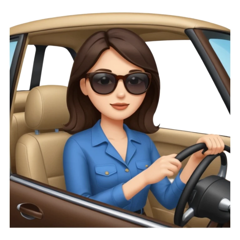 Brunette woman driving car like crazy. NewHappy face confidence  sticker