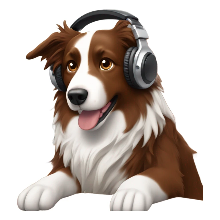 dog that looks like a reddish brown border collie with medium hair with headphones working from home office sticker
