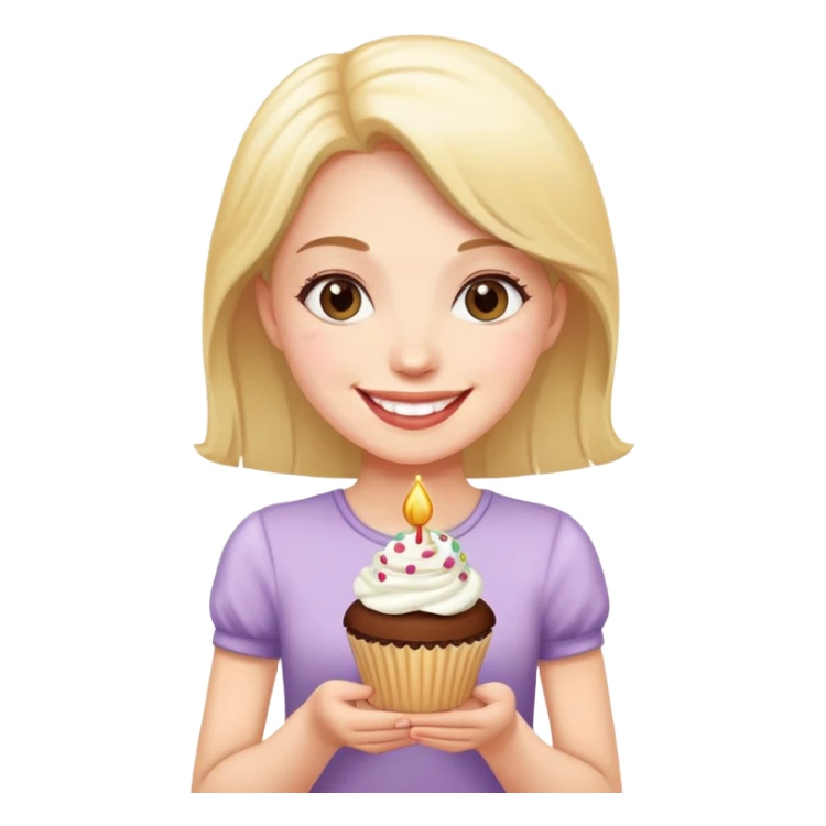 Birthday girl holding cupcake sticker